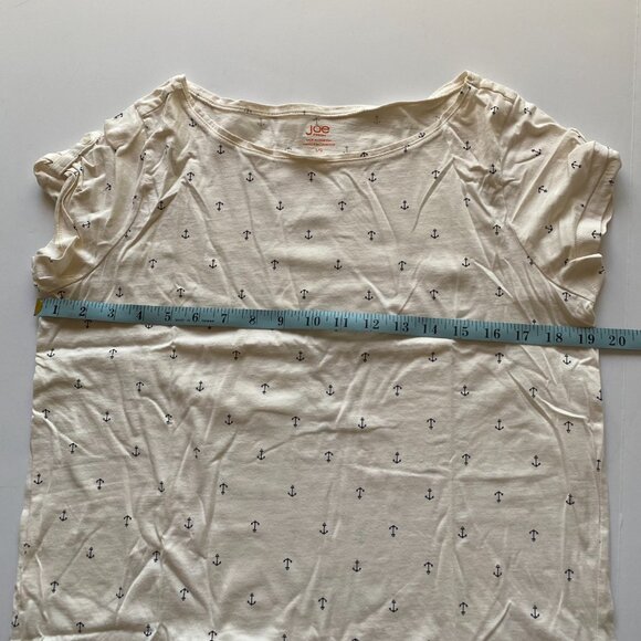 Joe Fresh White Nautical Black Anchor Boat Neck Short Sleeve Knit Tee Shirt Sz L - Picture 9 of 9